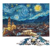 Nuit étoilée de Van Gogh Puzzles en Bois 1000 Pièces pour Adultes DécoRation Jeux Éducatifs Cadeaux d'anniversaire pour Jeu De Défi Familial Stress Relief 1000pcs (75x50cm)