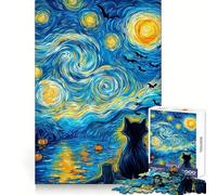 Nuit étoilée d'halloween avec Chat Noir Puzzle de 1000 pièces pour Adultes Jeu de logique et de complicité Qualité supérieure Cadeau de qualité 38x52cm