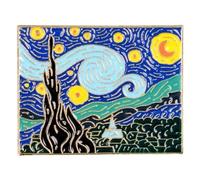 Nuit Étoilée Peinture Épinglette Ciel Étoilé Lune Nuit Illustration Broches Romantique Village Arbre Pin Badges Pour Vêtements Sacs Accessoire Bricolage Artisanat