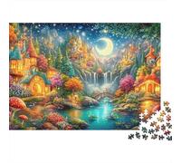 Nuit étoilée sur Fairy Tale Town Puzzle De 1000 Pièces Cottage enchanté Puzzles Classiques pour Toutes Les Âges 52x38cm/1000pcs