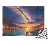 Nuit étoilée Vue Nocturne Puzzle 1000 Pièces Papier pour Adultes Coucher de Soleil au Bord du lac Puzzle pour Adultes Relaxation Décoration Cadeau 38x26cm/1000pcs