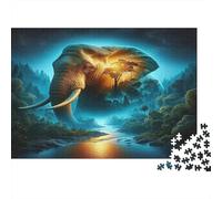 Nuit forêt éléphants Puzzle 1000 Pièces Adulte avec Couleurs Éclatantes,Ensemble De Casse-tête en Puzzle activité Zen pour La Décoration De Bureau,Idée Cadeau Anniversaire 52x38cm/1000pcs