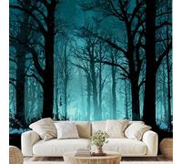 Nuit Mystérieux Forêt Paysage Papier Peint Intissé Gothique Psychédélique Jungle Mural Ciel Étoilé Papier Peint Autocollant Mural 100x70 cm pour Chambre Salle de Bain Salon