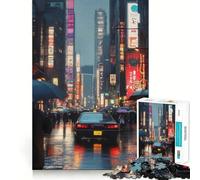 Nuit pluvieuse au Japon Puzzle de 1000 pièces pour Adolescents Développe la mémoire Confortable et Relaxant Découpe Ferme Cadeau Festif (50x75cm)