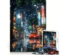 Nuit pluvieuse Tokyo Puzzle de 1000 pièces pour Adolescents Amélioration de la mémoire Détente et Loisirs créatifs Découpe Nette Décoration Artistique (50x75cm)