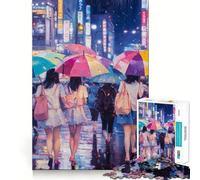 Nuit pluvieuse Tokyo Puzzle de 1000 pièces pour Adolescents Stimule la mémoire Calme et sérénité Découpe de qualité supérieure (50x75cm)