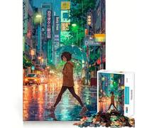Nuit pluvieuse Tokyo Puzzle de 1000 pièces pour Adolescents Stimule la mémoire Détente en Douceur Coupe Premium Surprise d'anniversaire (50x75cm)
