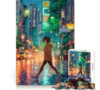 Nuit pluvieuse Tokyo Puzzle de 1000 pièces pour Adolescents Stimule la mémoire Détente en Douceur Coupe Premium Surprise d'anniversaire (50x75cm)