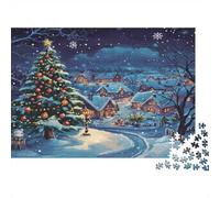Nuit Village de Noël Puzzle 1000 Pièces pour Fans, Papier Solide,Xmas Tree Snowy Hamlet Décoration Intérieure, Cadeau Anniversaire, Jeu Puzzle Mental, Décoration Murale 70x50cm/1000pcs