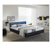 nuits d'or-angel - Solide et Confortable Lit 180x200 avec Sommier + Tête de Lit avec Eclairage LED Couleur NOIR + Pieds en 10 cm Noir G