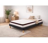 Nuits D'or Ensemble Sommier Tapissier et Matelas 90x190 cm - Couleur : Noir - Sommier Déhoussable avec Pieds 20 cm et Lattes Multiplis - Matelas Soutien Très Ferme Confort Enveloppant -