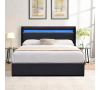 Nuits D'or Lit Coffre dehoussable 140x200 cm avec tête de lit LED et 14 Lattes - Montage Rapide - Revêtement PVC Simili Facile d'entretien