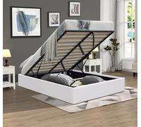 Nuits D'or Solide Lit Coffre Blanc + Pieds pour Matelas 140x190 cm - 12 Lattes - Loris - Montage Rapide et Facile - revetement PVC Simili Facile d'entretien