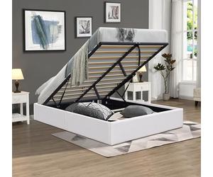 Nuits D'or Solide Lit Coffre Blanc pour Matelas 120x190 cm - 12 Lattes - Manon + Pieds - Montage Rapide et Facile - revetement PVC Simili Facile d'entretien