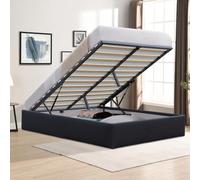 Nuits D'or Solide Lit Coffre Noir pour Matelas 160x200 cm - 14 Lattes - Manon + Pieds - Montage Rapide et Facile - revetement PVC Simili Facile d'entretien