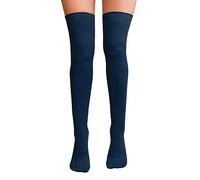 NuJake Chaussettes montantes au-dessus du genou pour femme en coton Lycra uni Cosplay School Sox, bleu marine, S