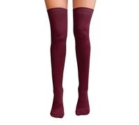 NuJake Chaussettes montantes au-dessus du genou pour femme en coton Lycra uni Cosplay School Sox, bordeaux, S