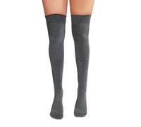NuJake Chaussettes montantes au-dessus du genou pour femme en coton Lycra uni Cosplay School Sox, gris, S