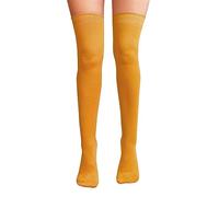 NuJake Chaussettes montantes au-dessus du genou pour femme en coton Lycra uni Cosplay School Sox, moutarde, S