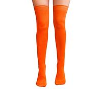 NuJake Chaussettes montantes au-dessus du genou pour femme en coton Lycra uni Cosplay School Sox, Orange, S
