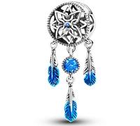 NUJIFFY Pendentif en argent 925 - Bleu - Lune - Étoiles - Soleil - Croix - Cœur - Plume - Vierge - Marie Boho - Bijoux pour bracelet - Mignon - Pour femme et adulte - Friend - Sœur - Anniversaire,