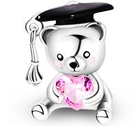 NUJIFFY Perles à breloques en argent sterling 925 pour bracelets et colliers, breloques en cristal pour passeport avion, sœur, livre, café, cœur, cadeau de remise de diplôme, bijoux pour femmes et