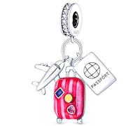 NUJIFFY Perles à breloques en argent sterling 925 pour bracelets et colliers, breloques en cristal pour passeport avion, sœur, livre, café, cœur, cadeau de remise de diplôme, bijoux pour femmes et