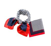 Nujvnuj Lot de 2 foulards carrés en soie imitation soie rouge blanc bleu marine costume femme