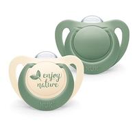 Nuk 10175296 Nuk for Nature Lot de 2 tétines pour bébé 0 à 6 mois en silicone durable fabriquées partir matières premières 100% naturelles Vert