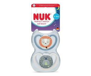 NUK 2 Sucettes Perfect Match Air Nuit 0-6m Lion lot de 2