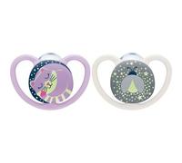 NUK Space Night Tetine pour bébé - 18-36 mois - Sucettes phosphorescentes avec aérations extra-larges pour les peaux sensibles - Silicone sans BPA - Mouton - Lot de 2