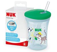 NUK Action Cup Gobelet pour enfant de 12 mois et plus, 230 ml, couvercle à visser avec paille souple, anti-fuite, sans BPA, motif léopard vert