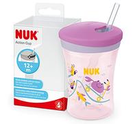 NUK Action Cup Gobelet pour enfant de 12 mois et plus, 230 ml, couvercle à visser avec paille souple, anti-fuite, sans BPA, crabe violet