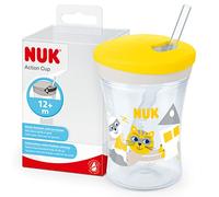 NUK Action Cup Tasse pour Enfant | Paille Souple, pour 12+ Mois, Antifuites | 230 ml, Chat (Jaune)
