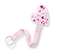 Nuk attache-sucette et clip, Pour les anneaux des sucettes, Robuste et incassable, 1 pièce cœur rose