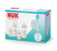NUK Perfect Match Biberons | 0-3+ mois | 120 ml & 230 ml | Biberon nouveau né anti-colique | Verre | Indicateur de contrôle de température | Arc-en-ciel | Lot de 4