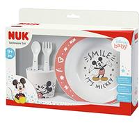 NUK Ensemble vaisselle Disney Mickey – 4 pièces dès 6+ mois: assiette, fourchette, cuillère, tasse