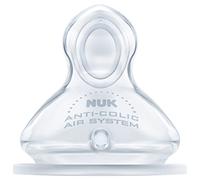 NUK First Choice+ Baby Bottle Teat, 0-6 Months, Silicone with Medium Feed Hole, Anti-Colic, 2 Count