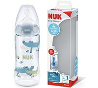 NUK First Choice+ biberon | 6-18 mois | Contrôle de la température | Contrôle de l’écoulement | Système d’aération anti-colique | 360 ml | Tétine en silicone | Crocodile (bleu)