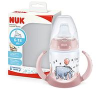 NUK First Choice+ Biberon d'apprentissage | 6 à 18 mois | 150 ml | Indicateur de température | Valve anti-colique | Bec anti-fuite | Poignées ergonomiques | Sans BPA | Disney Winnie l'ourson (rose)