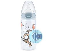 NUK First Choice+ Biberon Disney | 0 à 6 mois | Affichage de la température | Biberon de 300 ml avec valve anti-colique | Sans BPA | Tétine en silicone | Winnie l'ourson (bleu)