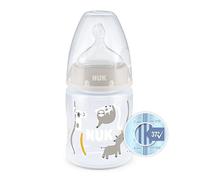 NUK First Choice+ Biberon en silicone avec contrôle de la température, anti-colique, 150 ml, sans BPA, tétine en silicone, safari (beige)