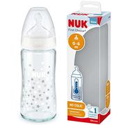 NUK First Choice+ biberon en verre | 0-6 mois | Contrôle de température | Tétine en silicone | Valve anti-coliques | Sans BPA | 240 ml