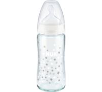 NUK First Choice+ biberon en verre | 0-6 mois | Contrôle de température | Tétine en silicone | Valve anti-coliques | Sans BPA | 240 ml