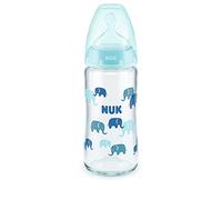 NUK First Choice+ Biberon en verre avec contrôle de la température, tétine adaptée à la mâchoire, 240 ml, 0-6 mois, bleu