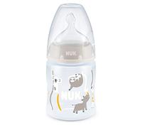 NUK First Choice+ Biberon, pour bébé de 0 à 6 mois, affichage de la température, 150 ml, valve anti-colique, sans BPA, tétine en silicone, safari (neutre)
