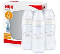 NUK First Choice+ Biberons | 0-6 mois | 150 ml | Biberons anti-coliques avec tétine physiologique en silicone | Contrôle de la température | Sans BPA | Gris et Blanc | Lot de 3