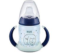 NUK First Choice+ Bouteille d'apprentissage Learner Cup Night | 6-18 mois | 150 ml | Valve anti-colique | Bec anti-fuite | avec effet lumineux | Poignées ergonomiques | Sans BPA | Bleu