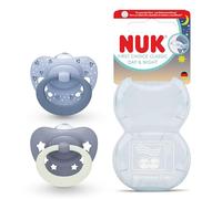 NUK First Choice Classic Day & Night Sucettes pour bébé | 18-36 mois | Sucettes orthodontiques qui brillent dans le noir | 95% d’acceptation par les bébés** | Bleu | Lot de 2