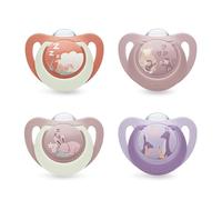 NUK First Choice Day & Night Sucettes pour bébé | 6-18 mois | Sucettes orthodontiques phosphorescentes | Apaise 99% des bébés** | Assorti | Lot de 4
